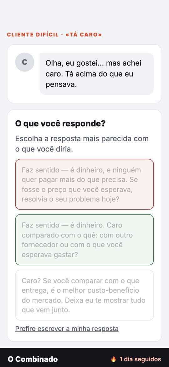 Tela de resultado: a resposta-modelo em três passos, concorda, entende e confronta